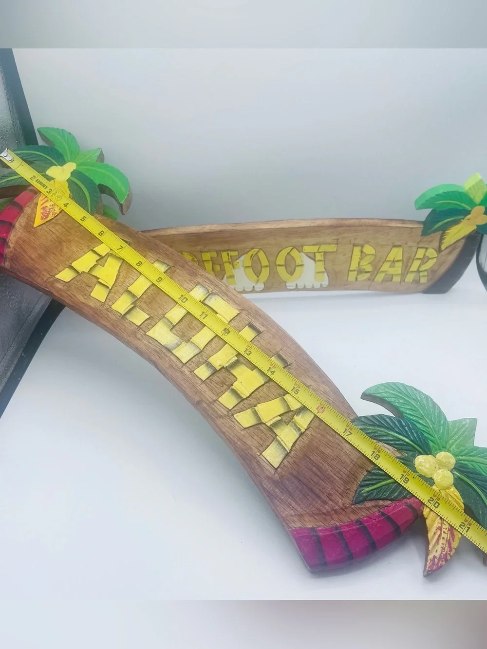 Aloha & Barefoot Bar Signs 22”L with Palm Trees - Welcome & Bar Sign